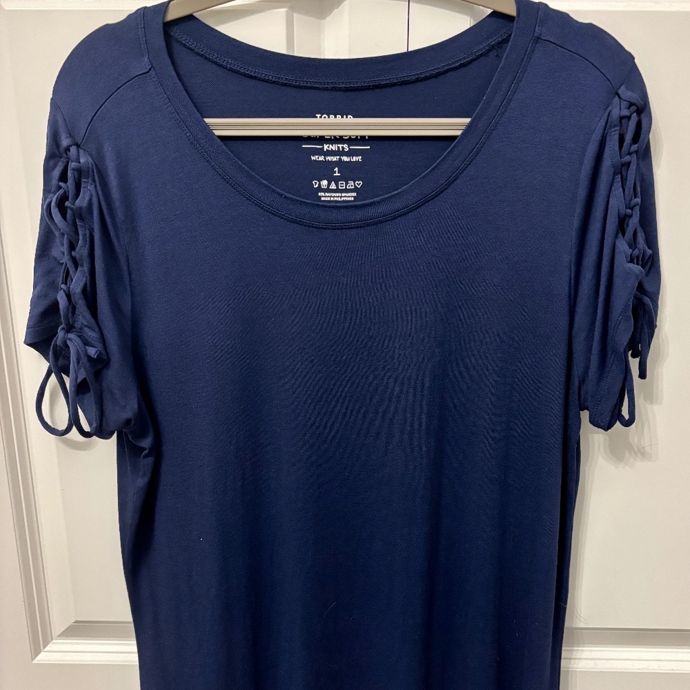 TORRID Super Soft Knit Navy with Crisscross Tie Sleeves